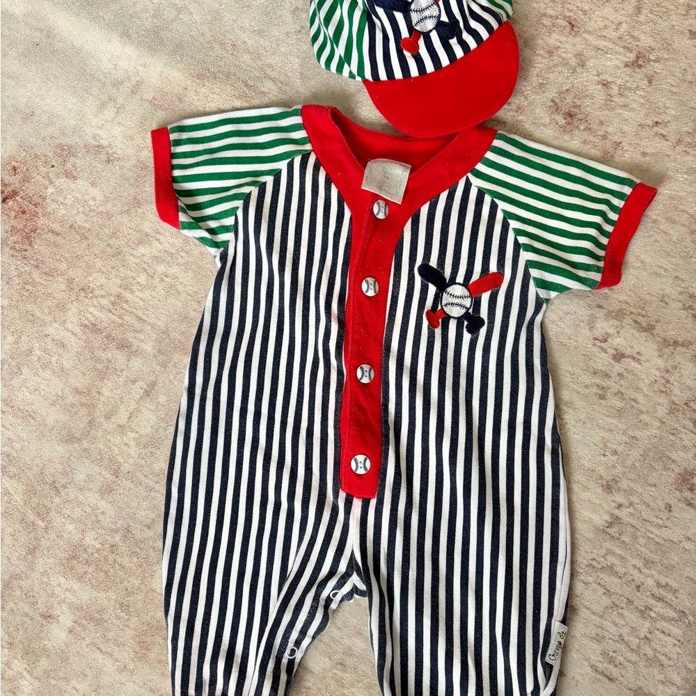 Vintage baseball romper 9 months with hat